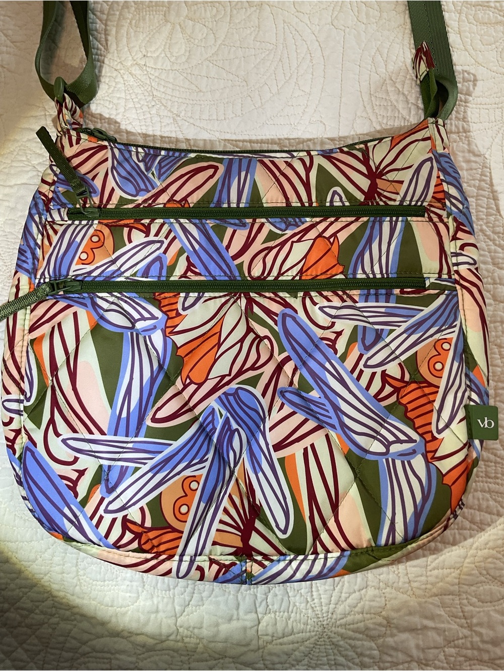 Vera Bradley Green-Trim Dragonfly Pattern Sling Crossbody Bag